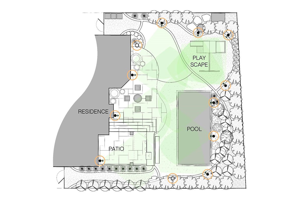 Detailed layout of the pool area design for the new home, showcasing features and landscaping plans