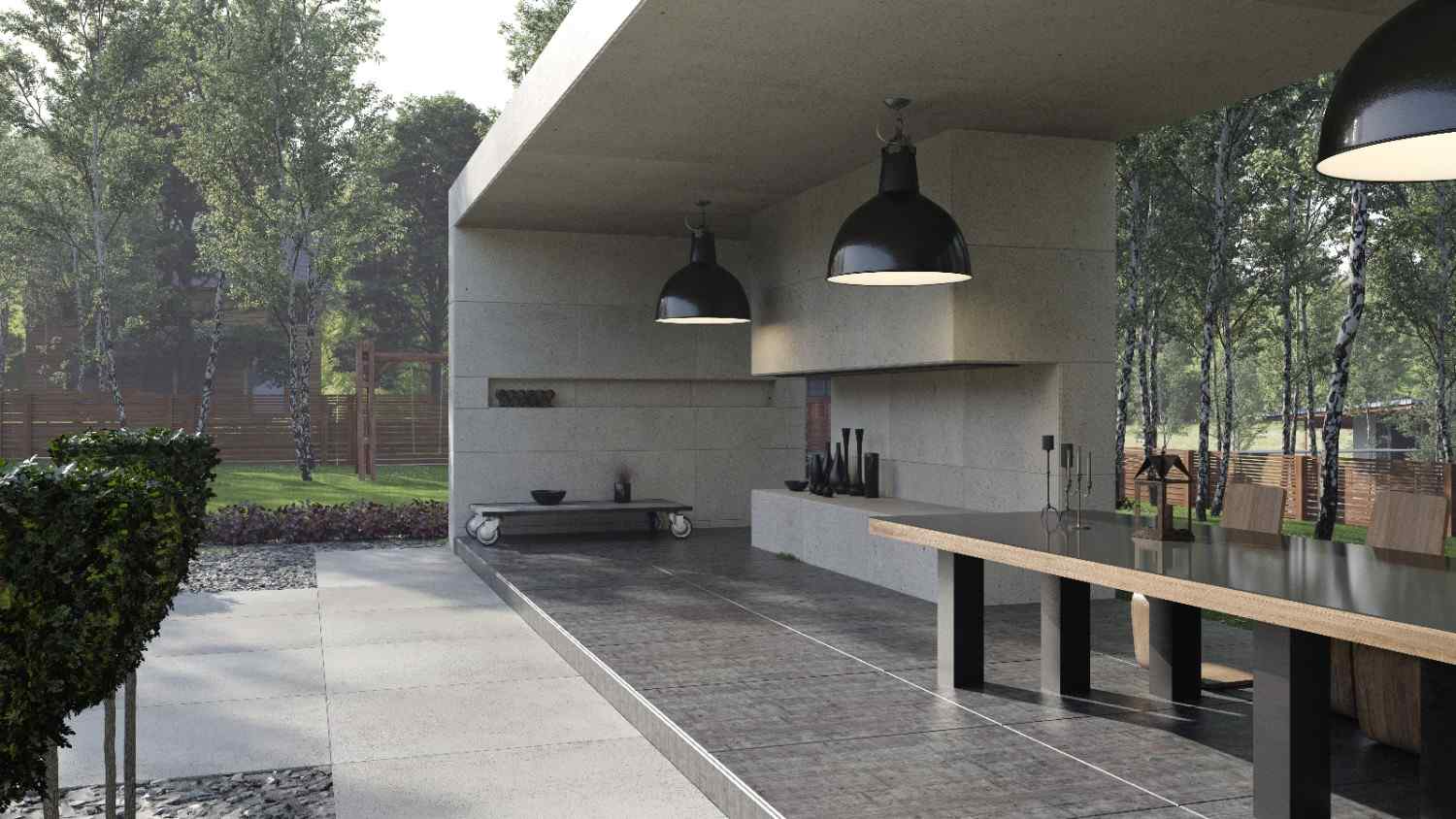 modern-concrete-outdoor-patio-with-dining-table-garden-view-3d-rendering-backyard-terrace
